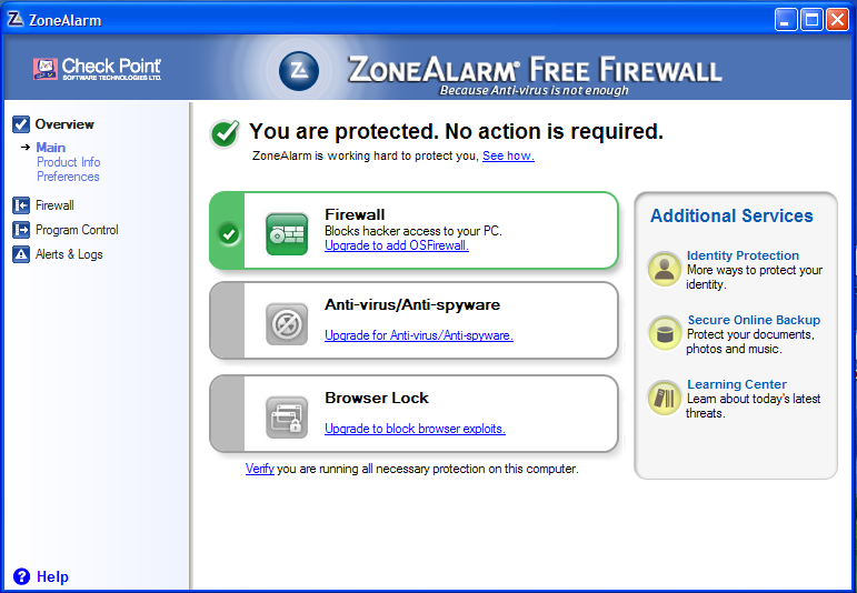 Защита компьютера от несанкционированного доступа. Бесплатная защита компьютера при помощи Zone Alarm Free