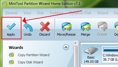 Форматирование жёсткого диска через Partition Wizard